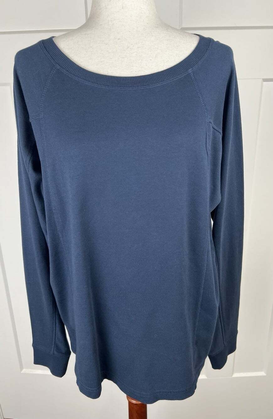 J Jill Fit Medium Tall Navy French Terry Pullover Top Cotton Tencel Modal